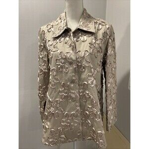 Simonton Says 3D Floral Jacket Blazer Beige Size Medium Vintage